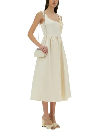 Self-portrait Floral-appliqué Satin Midi Dress In Neutral
