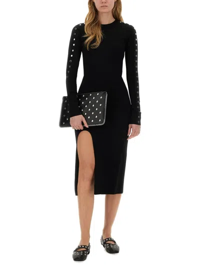 Stella Mccartney Studded Long Sleeve Midi Dress In Black