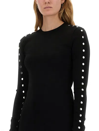 Stella Mccartney Studded Long Sleeve Midi Dress In Black
