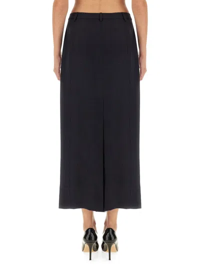 Theory Dark Navy Blue Wool Midi Skirt In Black