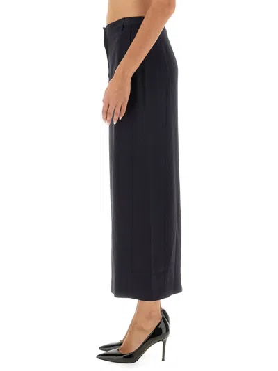 Theory Dark Navy Blue Wool Midi Skirt In Black