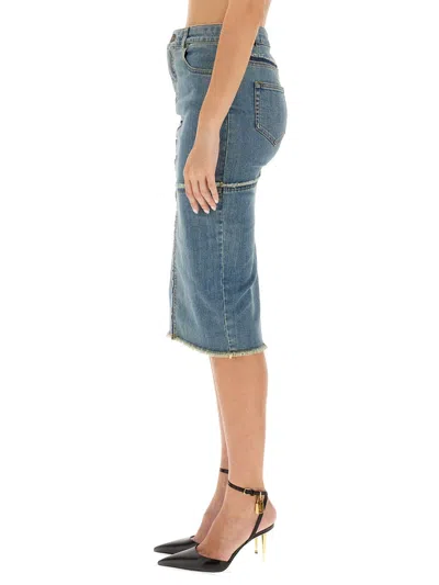 Tom Ford Patchwork High-waisted Slim Fit Skirt In Blue