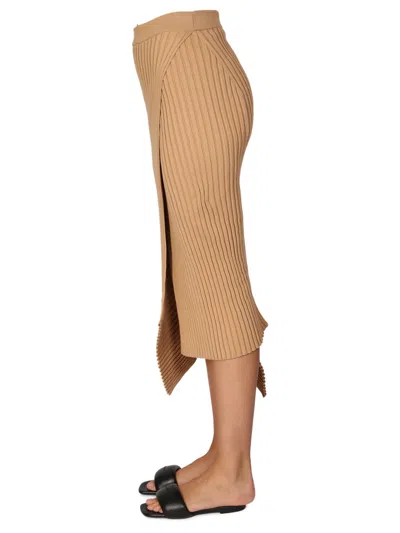 Stella Mccartney Asymmetric Ribbed-knit Midi Skirt In Tan Cotton In Brown