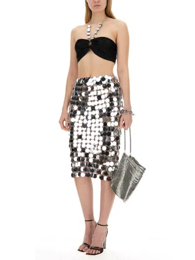 Rabanne Sequin Midi Skirt In Silver