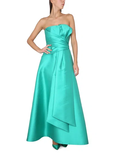 Alberta Ferretti Strapless Satin Draped Floor-length Dress In Green