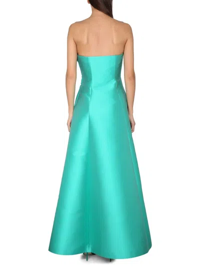 Alberta Ferretti Strapless Satin Draped Floor-length Dress In Green
