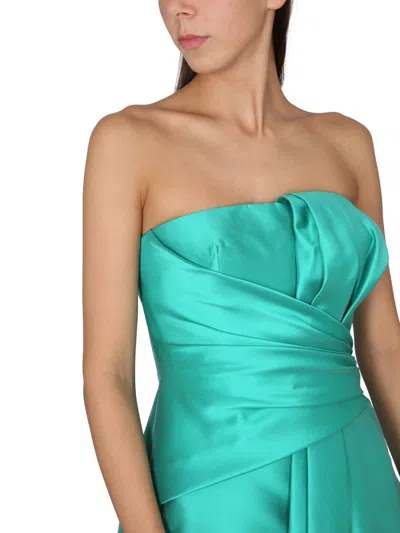 Alberta Ferretti Strapless Satin Draped Floor-length Dress In Green