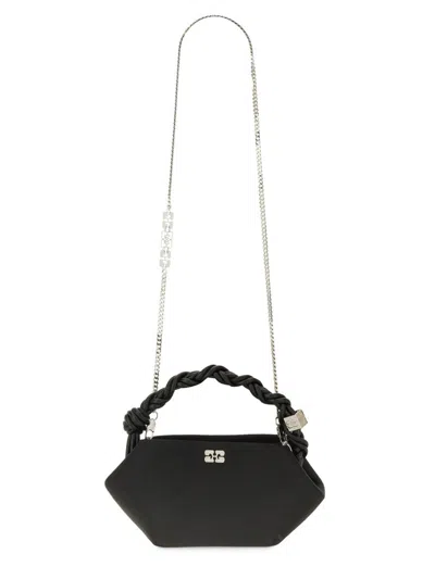 Ganni Womens Black Hobo Mini Faux-leather Hobo Bag In Black