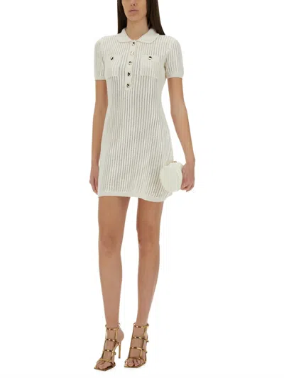 Self-portrait Mini Crochet Dress With Sequins In White