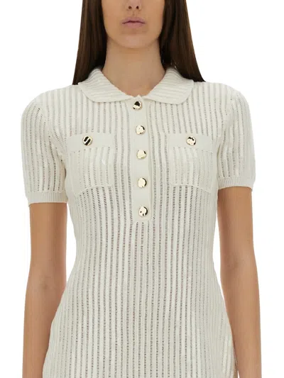 Self-portrait Mini Crochet Dress With Sequins In White