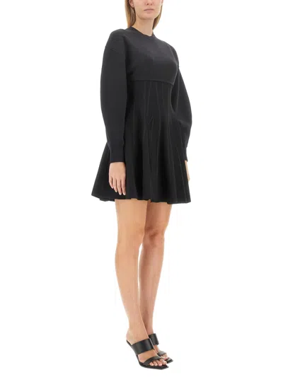 Alexander Mcqueen Paneled Wool-blend Mini Dress In Black