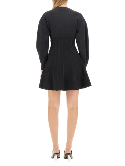 Alexander Mcqueen Paneled Wool-blend Mini Dress In Black