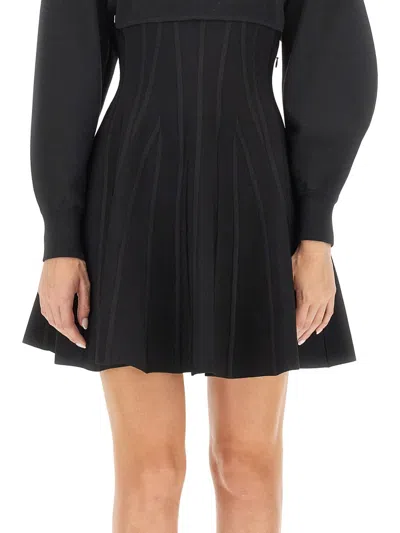 Alexander Mcqueen Paneled Wool-blend Mini Dress In Black