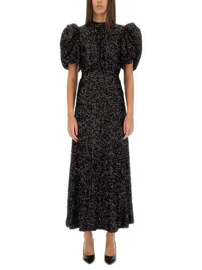 Rotate Birger Christensen Womens Black Regular-fit Puff-sleeve Sequin Midi Dress In Black