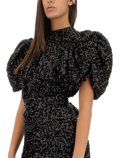 Rotate Birger Christensen Womens Black Regular-fit Puff-sleeve Sequin Midi Dress In Black