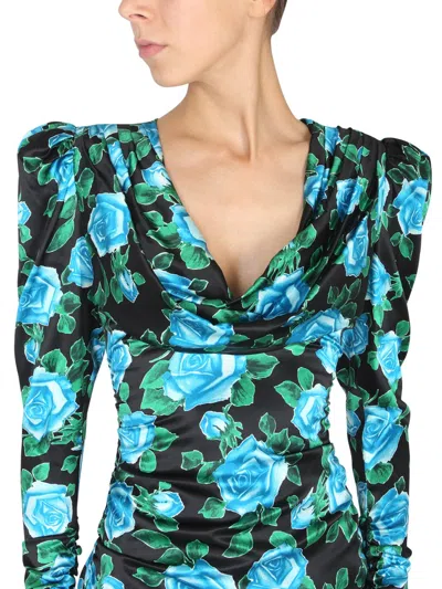 Alessandra Rich Silk Mini Dress In Blue