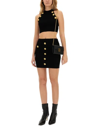Balmain Knitted Mini Skirt With Embossed Buttons