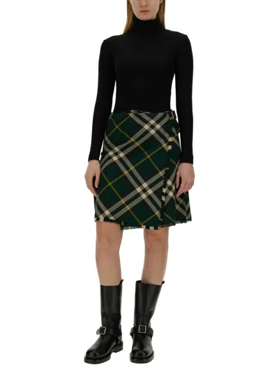 Burberry Vintage Check Mini Wrap Skirt In Green