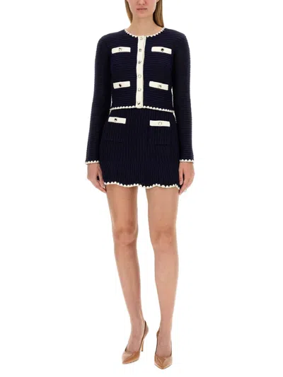 Self-portrait Navy Crochet Contrast Trim Mini Skirt Clothing