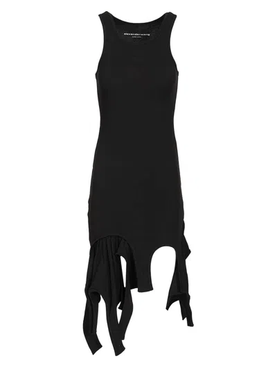 Alexander Wang Deconstructed Rib Cotton Tank Minidress In Black