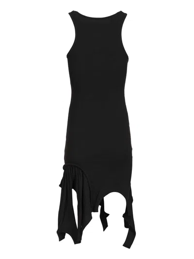 Alexander Wang Deconstructed Rib Cotton Tank Minidress In Black