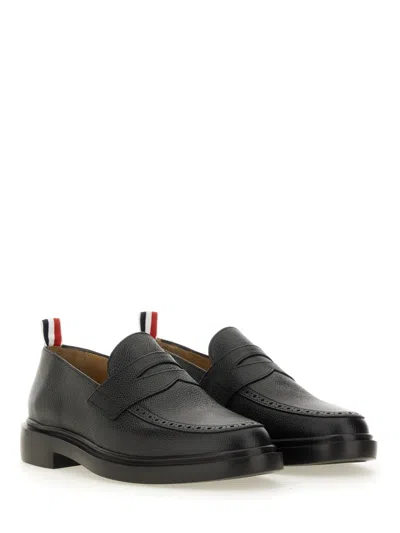 Thom Browne Black Slip-on Loafers With Loop Detail In Black