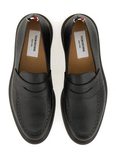 Thom Browne Black Slip-on Loafers With Loop Detail In Black