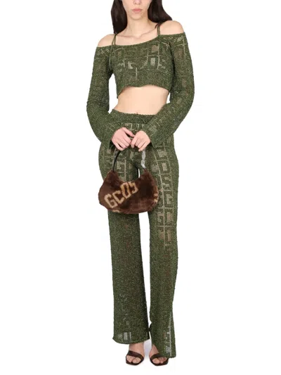 Gcds Cropped Geometric Knit Top With Long Sleeves