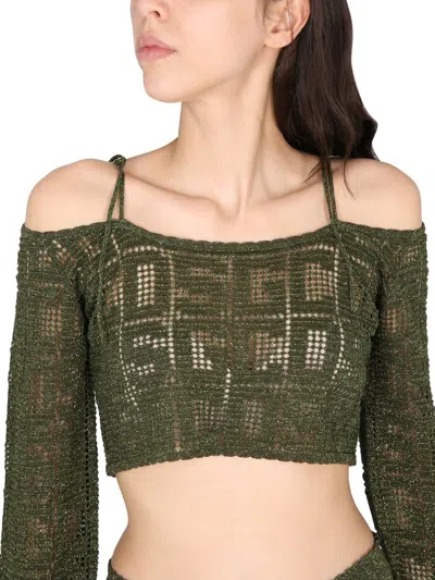 Gcds Cropped Geometric Knit Top With Long Sleeves