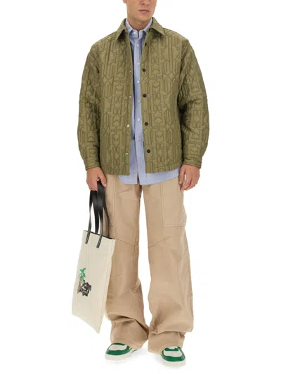 Palm Angels Monogram Quilted Nylon Overshirt In Green
