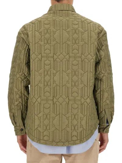 Palm Angels Monogram Quilted Nylon Overshirt In Green