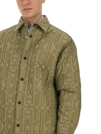 Palm Angels Monogram Quilted Nylon Overshirt In Green