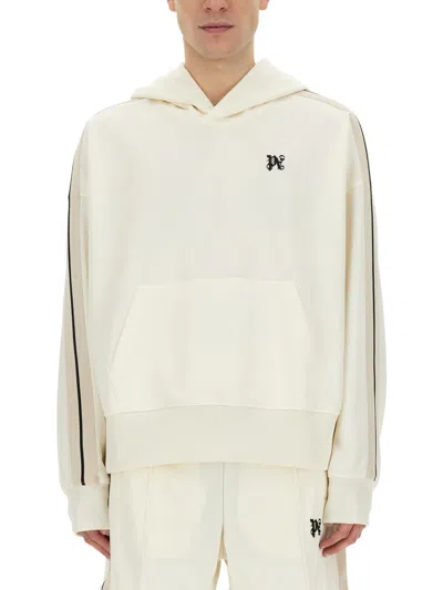 Palm Angels Monogram Embroidered Hooded Sweatshirt In White