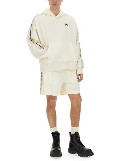 Palm Angels Monogram Embroidered Hooded Sweatshirt In White