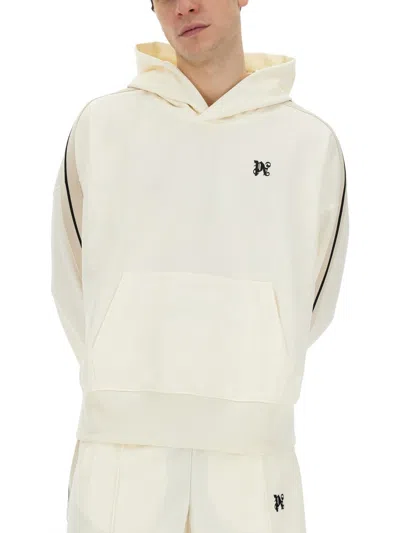 Palm Angels Monogram Embroidered Hooded Sweatshirt In White