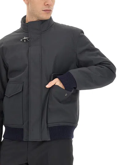 Fay Oversize Bomber Jacket Ribbed Finish In Blue