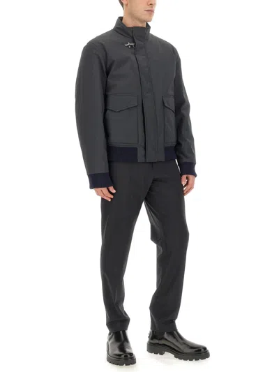 Fay Oversize Bomber Jacket Ribbed Finish In Blue