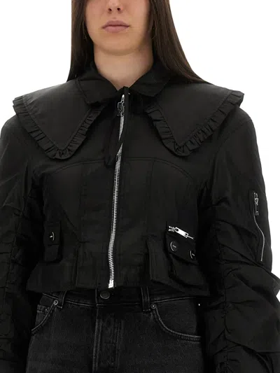 Ganni Duchesse Nylon Fitted Jacket In Black