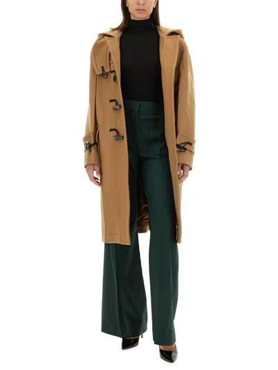 Victoria Beckham Hooded Long Length Structured Coat In Brown