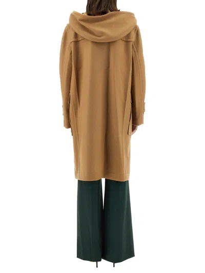 Victoria Beckham Hooded Long Length Structured Coat In Brown