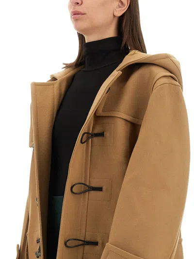 Victoria Beckham Hooded Long Length Structured Coat In Brown