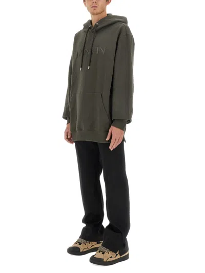 Lanvin Relaxed Fit Oversized Sweatshirt With Embossed Logo In Gray