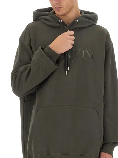 Lanvin Relaxed Fit Oversized Sweatshirt With Embossed Logo In Gray