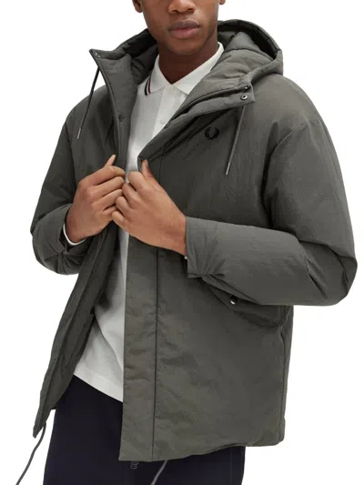 Fred Perry Padded Jacket With Hood And Drawstrings In Gray