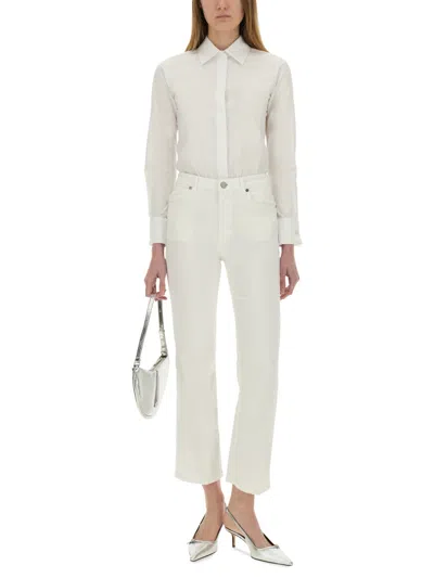 Pt Torino Flare Fit Five-pocket Trousers With Belt Loops In White