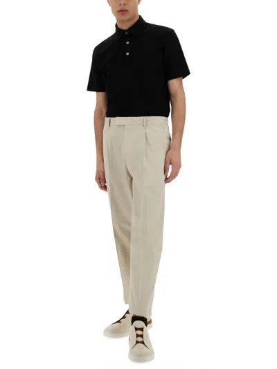 Zegna Trousers With Pleated Front And Pockets In Neutral