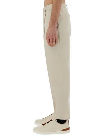 Zegna Trousers With Pleated Front And Pockets In Neutral