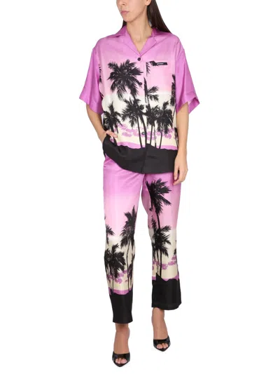 Palm Angels Sunset Palm Print Pajama Pants In Purple