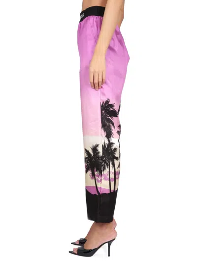 Palm Angels Sunset Palm Print Pajama Pants In Purple