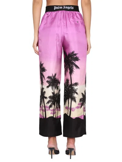 Palm Angels Sunset Palm Print Pajama Pants In Purple